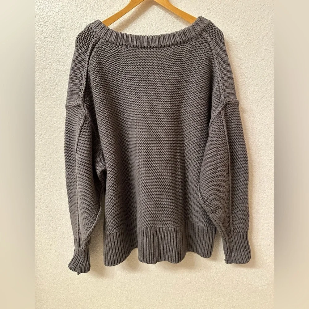 Free People Alli V Neck Knit Sweater Grey XS Oversized